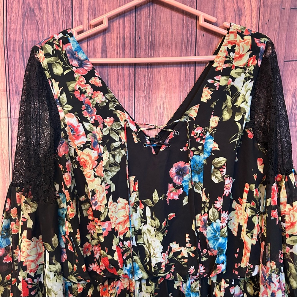 Betsey Johnson Black Sundress with Bishop Sleeves and V-Neck - Picture 3 of 13